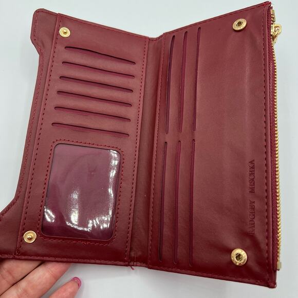 Badgley Mischka Womens Vegan Leather Long Card Wallet Wine Red Quilted NWT - Picture 4 of 12